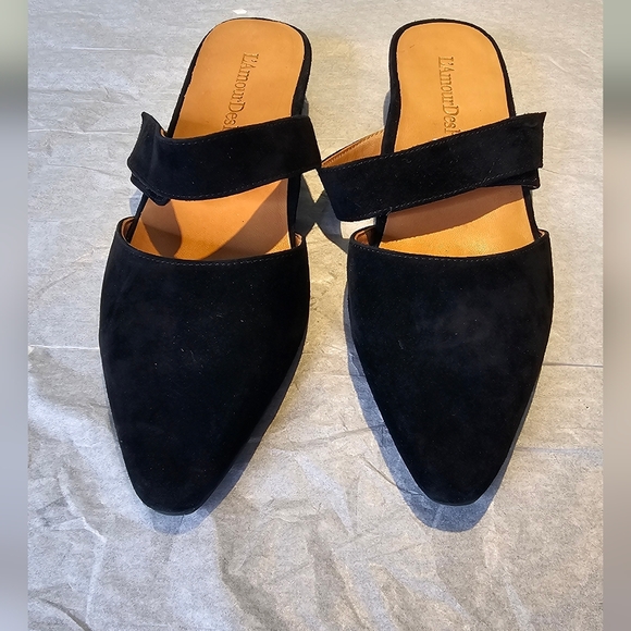 L'Amour Womens Baruk Black Suede Mules Size  7 - Picture 2 of 8
